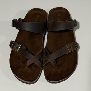 Classic Brown Leather Strappy Women's Sandals with Buckle Details